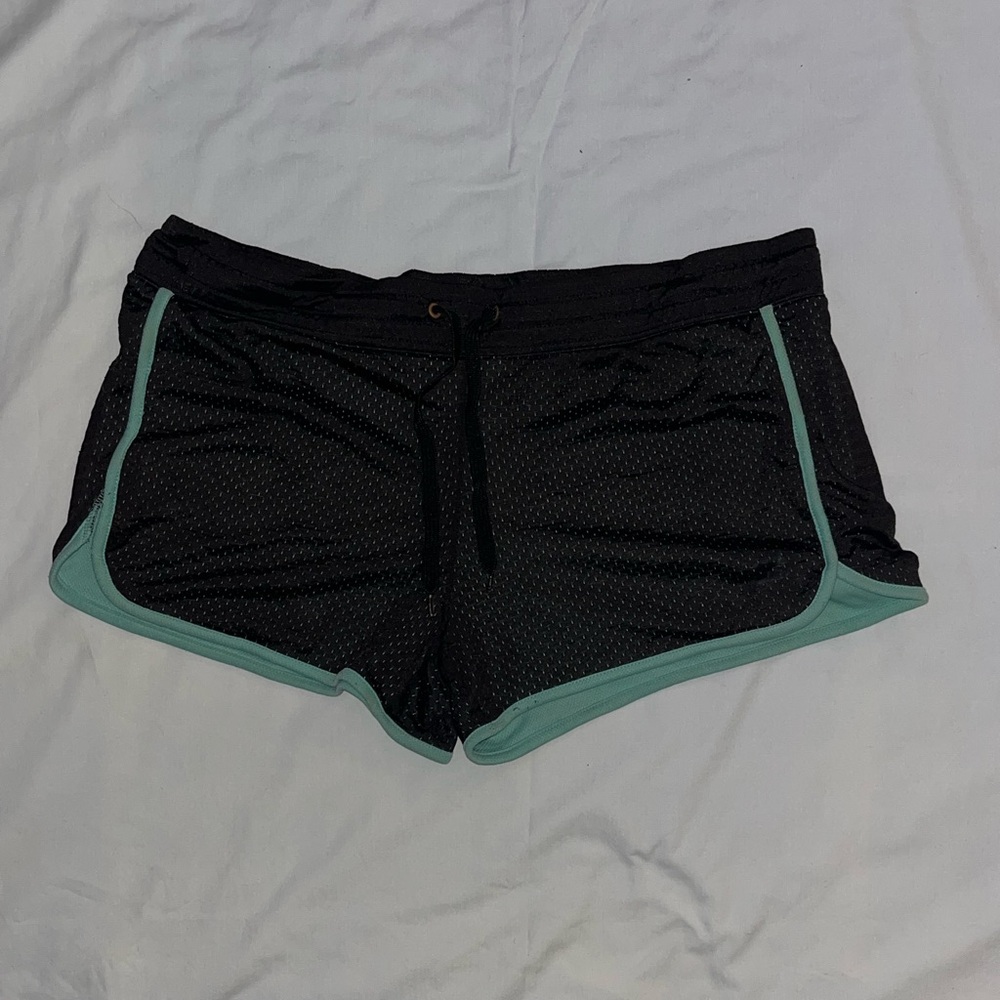Black and Green Athletic Shorts with Contrast Trim